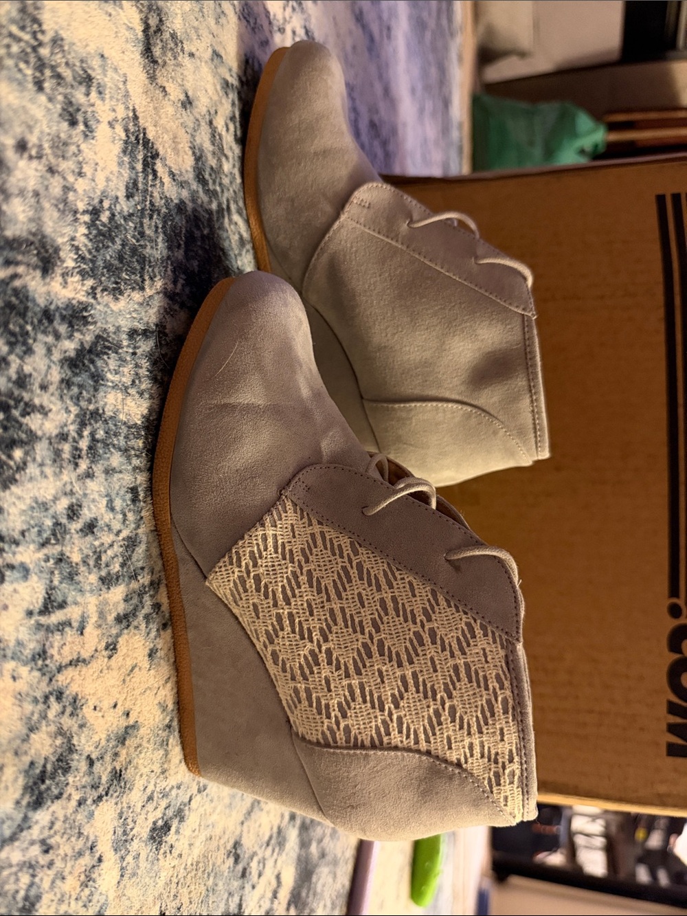 Maurices Light Gray Lace-Panel Wedge Booties